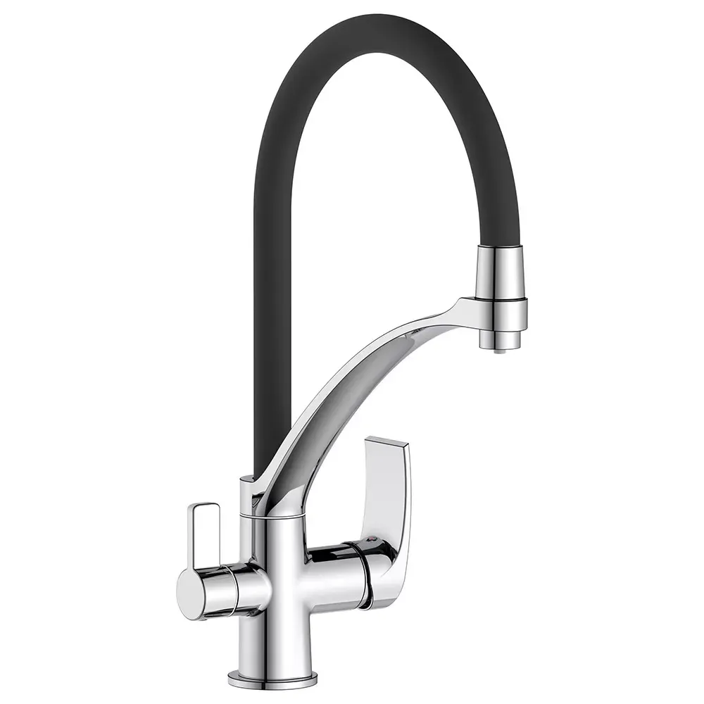 Змішувач для кухні під фільтр Frap F4369 з гнучким виливом, хром/чорний Київ - фото 1