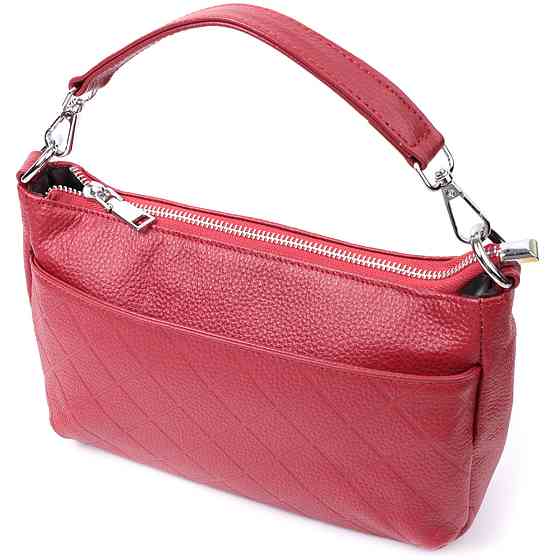 Сумка середнього розміру на три відділення з натуральної шкіри Vintage 22803 Червоний Київ