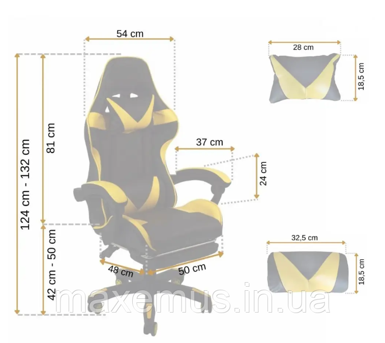 Кресло геймерское раскладное Bonro B 810 с подставкой для ног кресло компьютерное желтый Мостиска - изображение 10