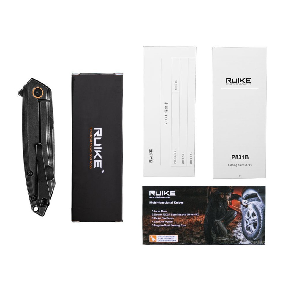 Ніж складаний туристичний Ruike P831S-SB, (8.5 см) 14C28N / 3cr14n чорний Київ - фото 10