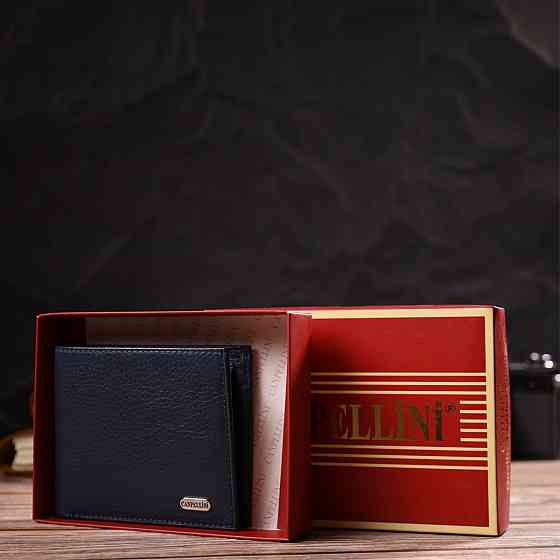 Горизонтальное мужское портмоне из натуральной зернистой кожи CANPELLINI 21776 Синее Киев