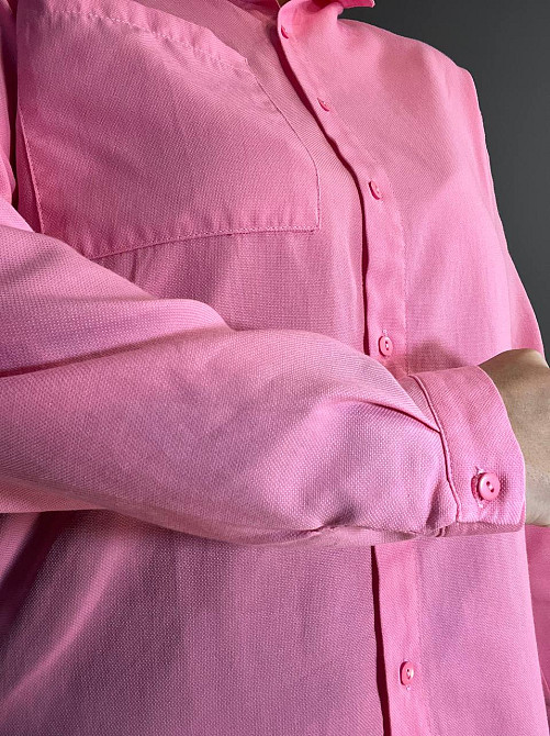 Сорочка жіноча Mix Ray 9942 базова подовжена спинка оверсайз з кишенею рожева, рожевий, S Одеса - фото 4