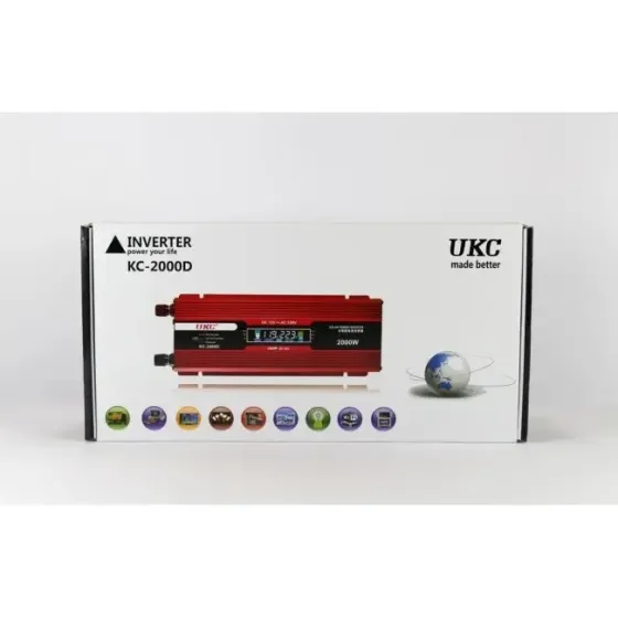 Інвертор UKC KC-2000D 2000W 12V–220V з LCD дисплеєм та USB, перетворювач напруги Одеса