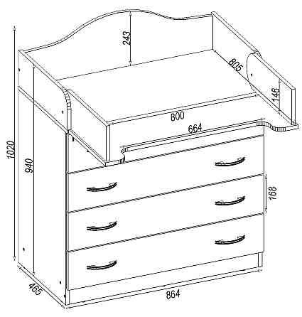 Комод пеленальний №1, Дуб Крафт Білий, 864/465/1020 Львів