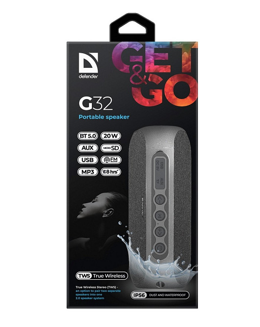 Портативна bluetooth колонка Defender G32 20Вт USB TF AUX IP65 (Чорний) Вінниця - фото 3