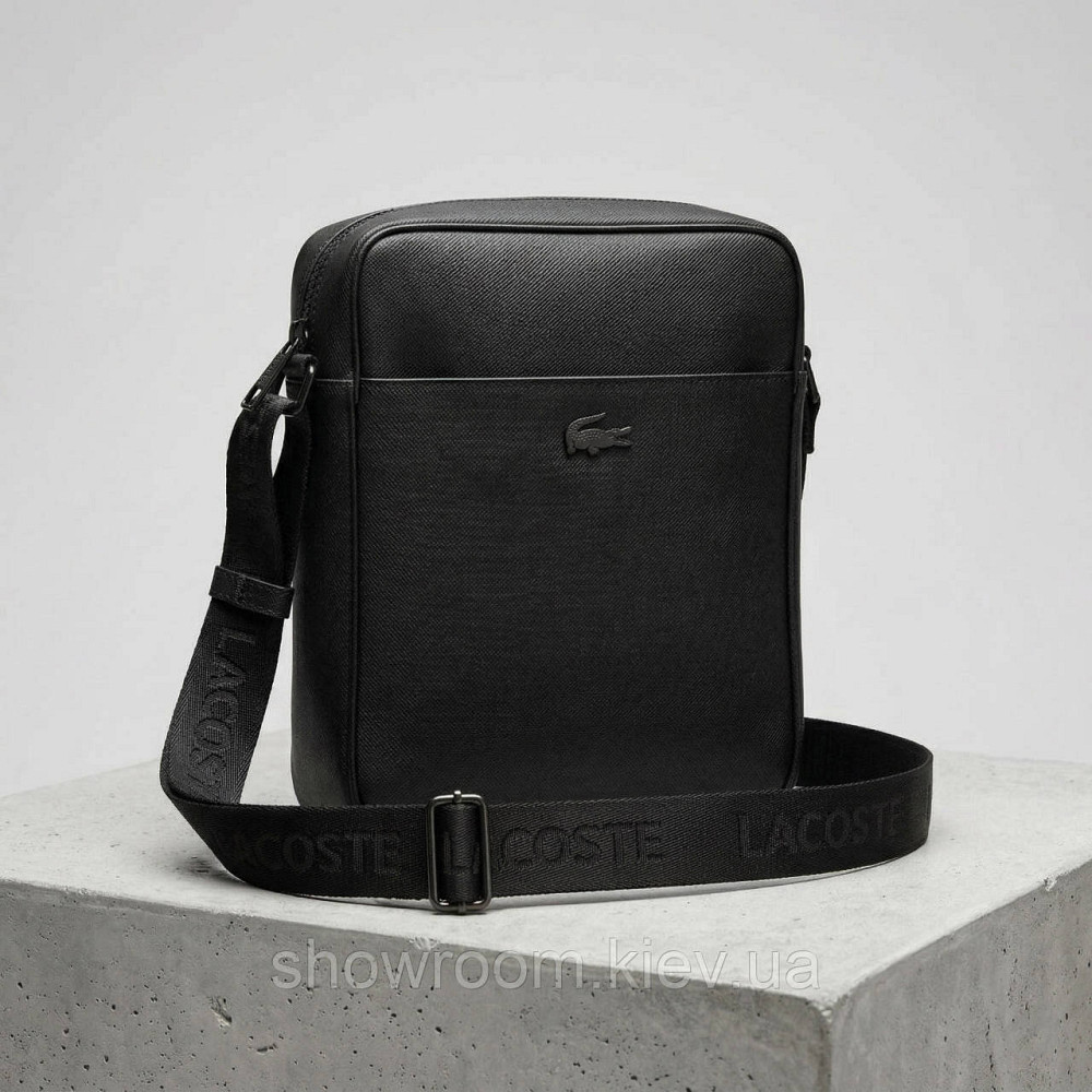 Чоловіча брендова барсетка, сумка Lacoste (2216-2) чорна Київ - фото 6