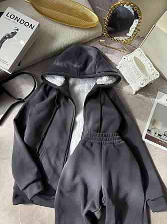 Жіночий теплий повсякденний костюм: худі + штани, тринитка на флісі + хутро Графіт, 50/52 Одеса