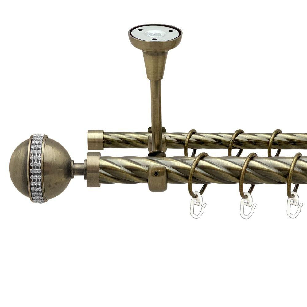 Карниз Orvit Авея металевий дворядний відкритий до стелі скручена труба кільце металеве Антик 25\16 мм 300 см Львов - изображение 1