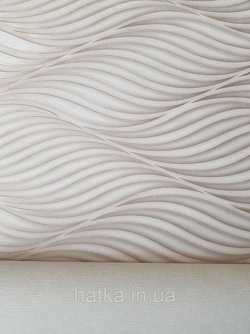 Обои виниловые на флизелине метровые Sintra Edelina абстракция волны листья структурные 3д беж золото серебро Киев - изображение 3