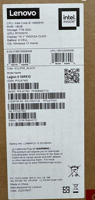 Ноутбук Lenovo Legion 5 15IRX10 (83LY0007US) Харьков - изображение 2