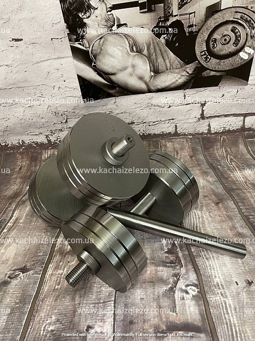 Гантели наборные 2 по 20 кг + Переходник для штанги Гантели, гири, штанги и диски металлические без покрытия Киев - изображение 4