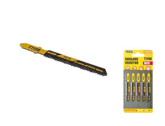 Полотно пиляльне для лобзика MASTERTOOL для дерева 5 шт. швидке пряме різання 12TPI 77 мм T119B 14-2819 Рівне