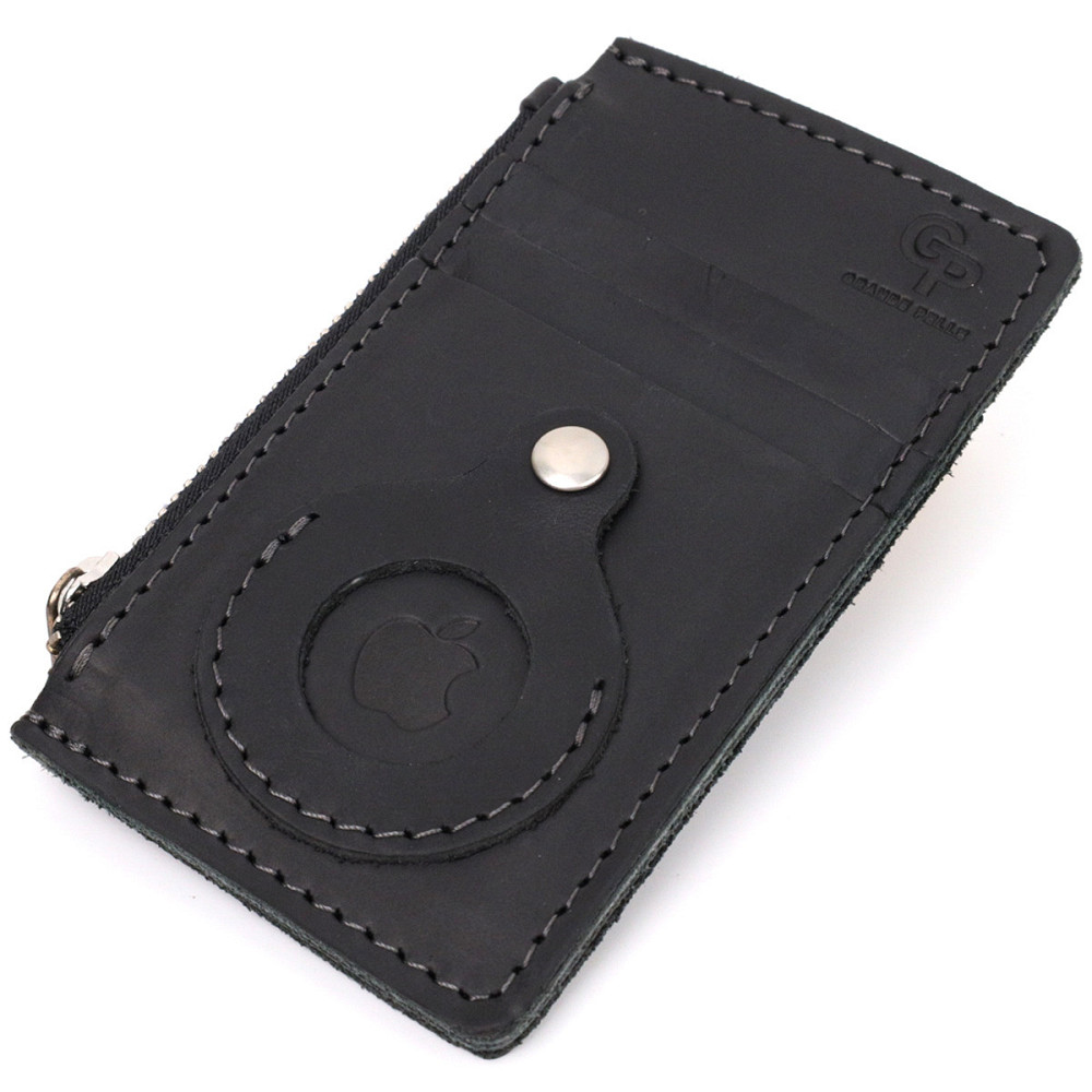 Вертикальний картхолдер з утримувачем для Apple AirTag з натуральної шкіри GRANDE PELLE 11626 Чорний Київ - фото 1