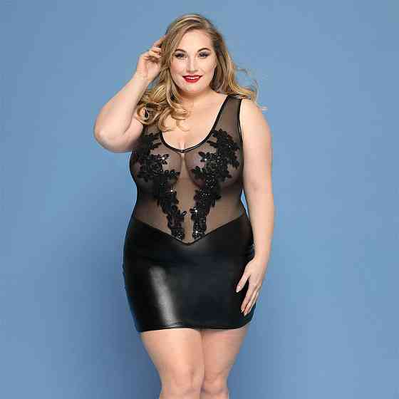 Елегантна сукня JSY «Леді Софія» Plus Size, black, дрібна сітка, вишивка, екошкіра Sex Aura Київ
