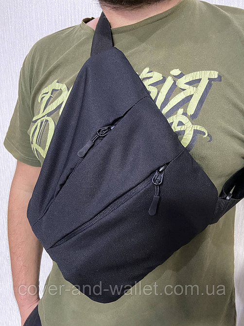 Чоловіча нейлонова сумка слінг через плече чорного кольору Puos Київ - фото 1