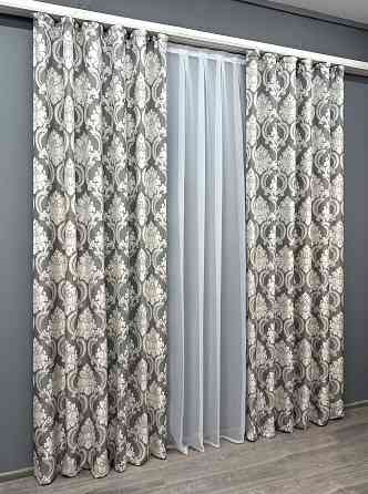 Комплект готовых штор VR-Textil Лен Корона Мария № 1266ш Графитовый с светло-бежевым 150х270 см 2 шт (33-0097) Киев