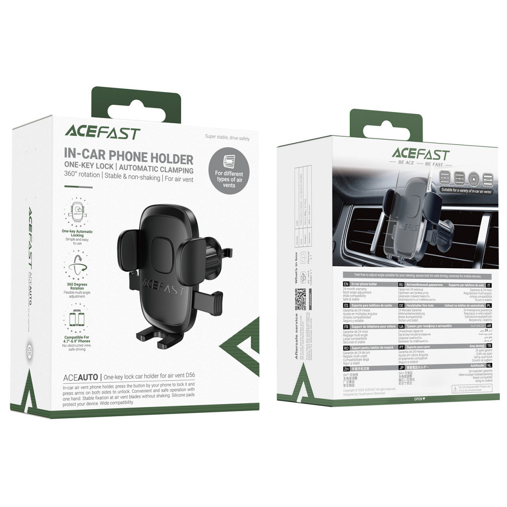 Автотримач для телефона ACEFAST D56 one-key lock car holder for air vent Black Одеса - фото 2
