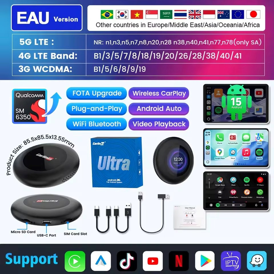 FM-трансмітер CarlinKit Tbox Ultra v.3 SM6350 8/128 Android 15+ бездротовий CarPlay та Android Auto Вінниця - фото 7