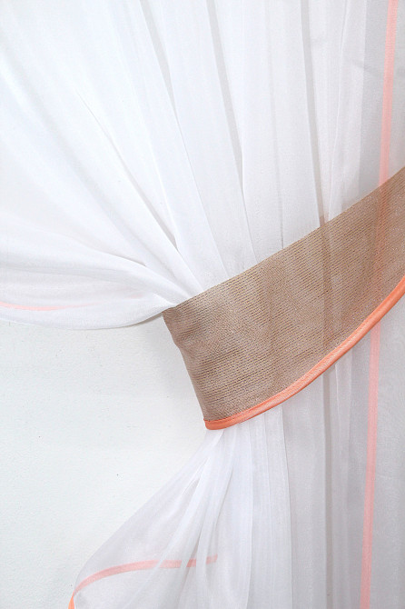 Кухонні штори VR-Textil № 091к з ламбрекеном і підв'язками персиковий з білим 260х170 см (59-774) Київ - фото 3