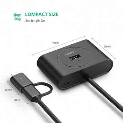 Концентратор Ugreen USB 3.0 to 4xUSB + USB-C plug 1.0m CR113 black (40850) Винница