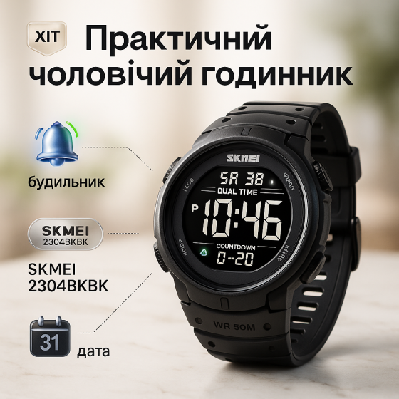 Электронные влагозащищенные наручные часы SKMEI 2304BKBK, Наручные часы на подарок военным PG-46 Львов