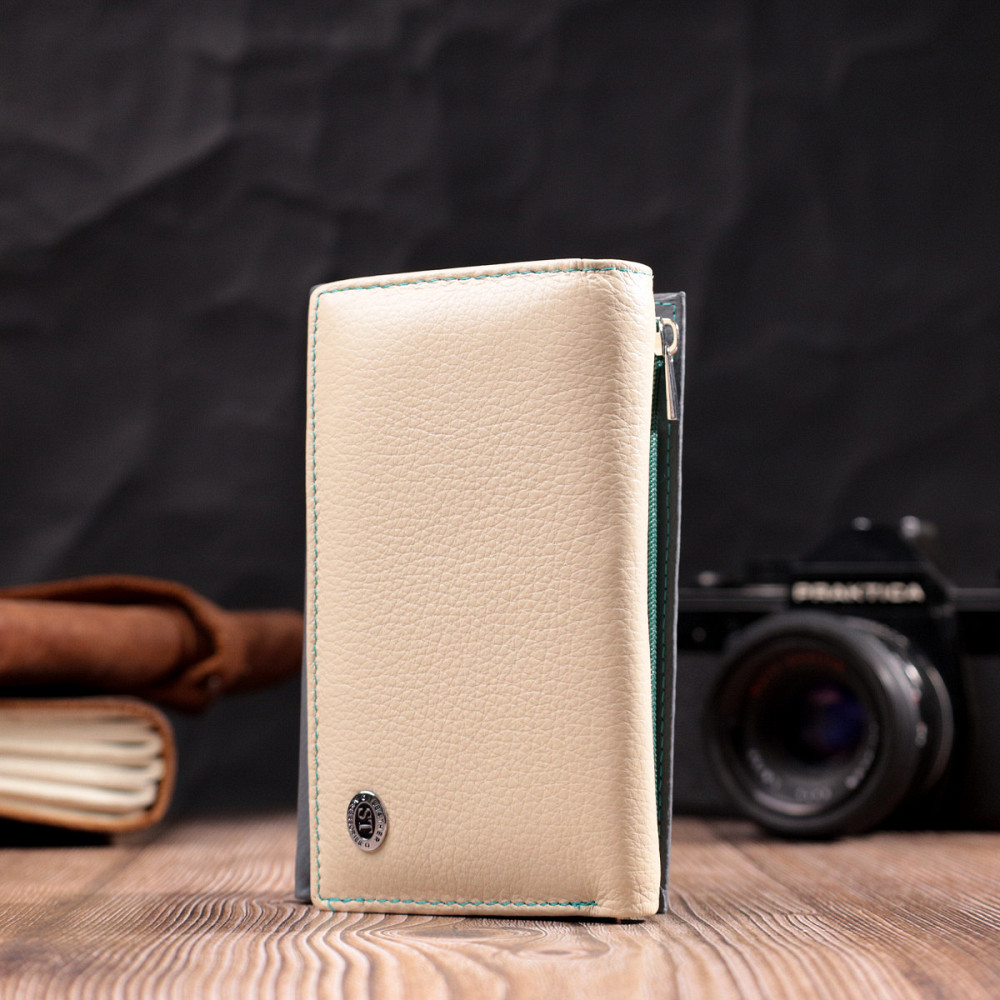 Необычный женский кожаный кошелек в три сложения ST Leather 19446 Разноцветный Киев - изображение 8