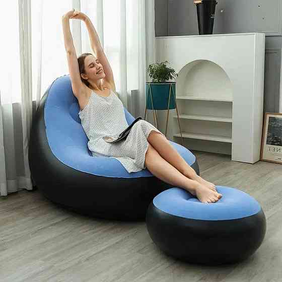 Надувне крісло з пуфиком 2в1 (116х98х83см,до 100кг) Air Sofa + насос,Блакитний SBR Київ
