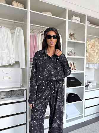 Жіночий трендовий костюм з банданою Awakening турецький софт принт Чорний, 42/44 Одеса