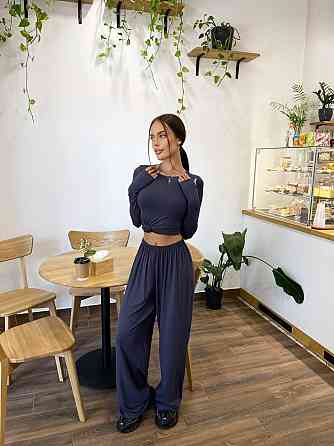 Жіночий базовий прогулянковий костюм двійка: лонгслів і штани турецька віскоза. Графіт, 42/46 Одеса