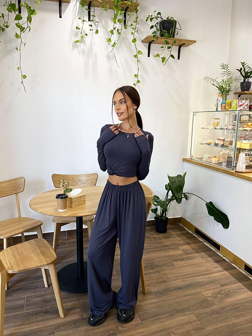 Жіночий базовий прогулянковий костюм двійка: лонгслів і штани турецька віскоза. Графіт, 42/46 Одеса - фото 2