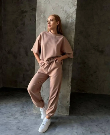 Женский повседневный костюм двойка футболка и штаны 50/52 Какао Харьков