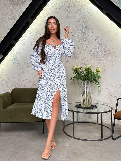 Стильное женское элегантное платье с цветами муслин принт. Голубой, 50/52 Одесса - изображение 2