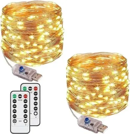 Набір із 2 гірлянд-ниток Augone, 120 LED, 12 метрів, USB, пульт ДК, 8 режимів, теплий жовтий, IP65 Київ