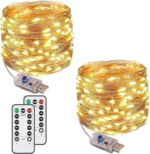 Набір із 2 гірлянд-ниток Augone, 120 LED, 12 метрів, USB, пульт ДК, 8 режимів, теплий жовтий, IP65 Київ - фото 1