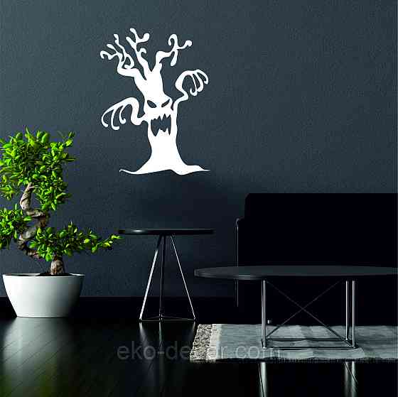 Декоративне настінне Панно «Хелловіїн, силует дерева», Декор на стіну 110*82 см, Білий Київ