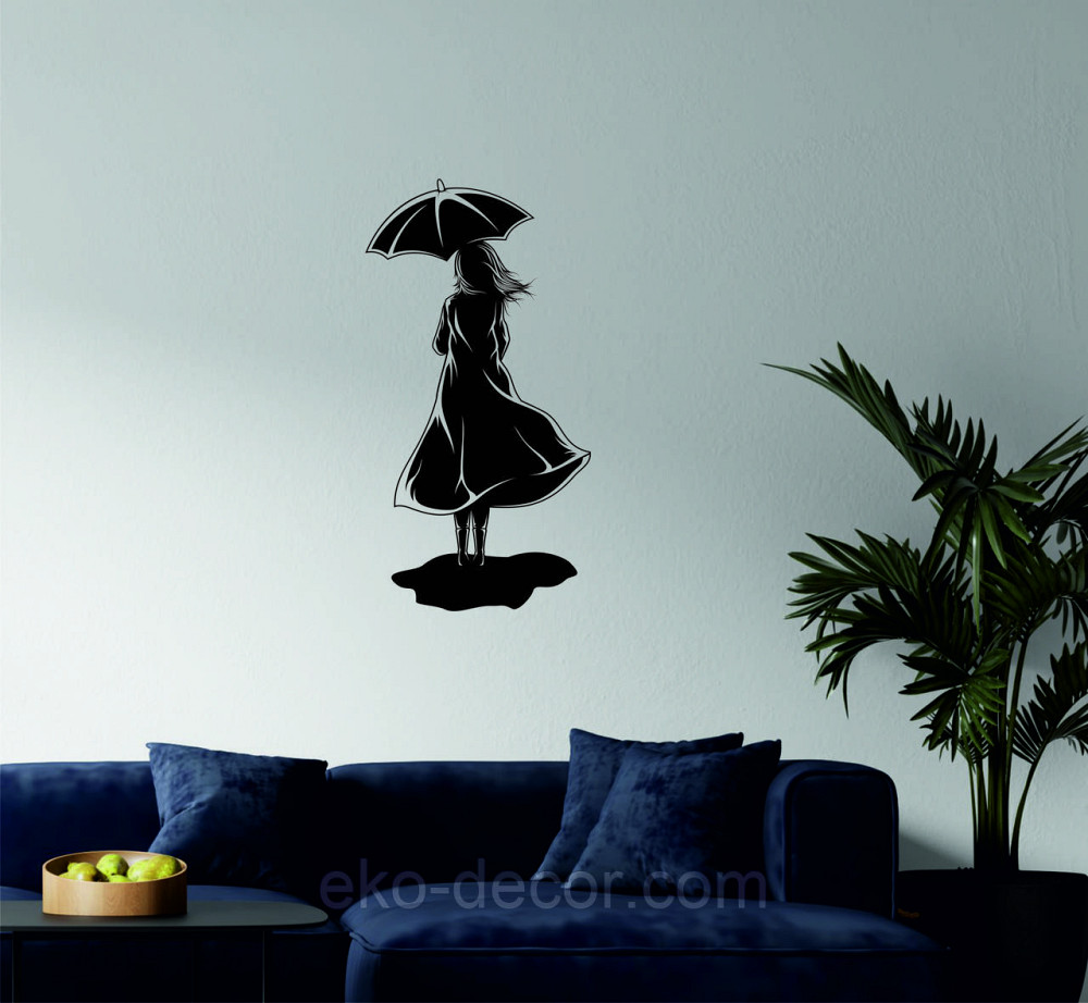 Декоративне настінне Панно «Дівчина з парасолькою», Декор на стіну 90*46 см, Чорний Київ - фото 1