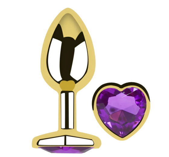 Анальна пробка із кристалом EGZO - Gold Heart Plug Purple size S Sex Aura Київ