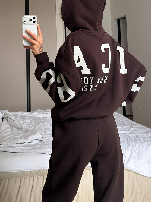 Женский стильный повседневный костюм Chicago с двойным капюшоном Шоколад, 42/46 Одесса - изображение 1