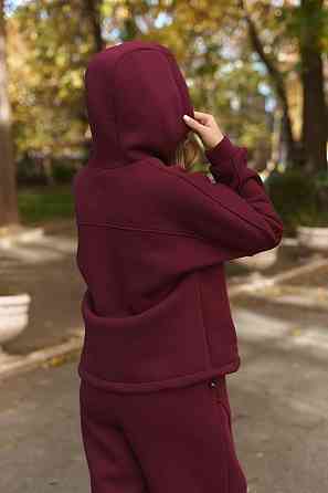 Жіночий теплий прогулянковий костюм-двійка турецька тринитка на флісі Бургунді Одеса