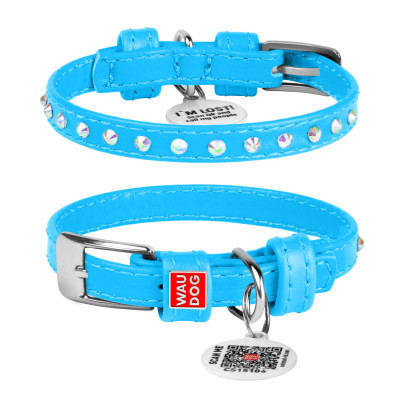 Нашийник для тварин WAUDOG Glamour з QR-паспортом з стразами L Ш 25 мм Д 38-49 см блакитний (32792) Вінниця - фото 1