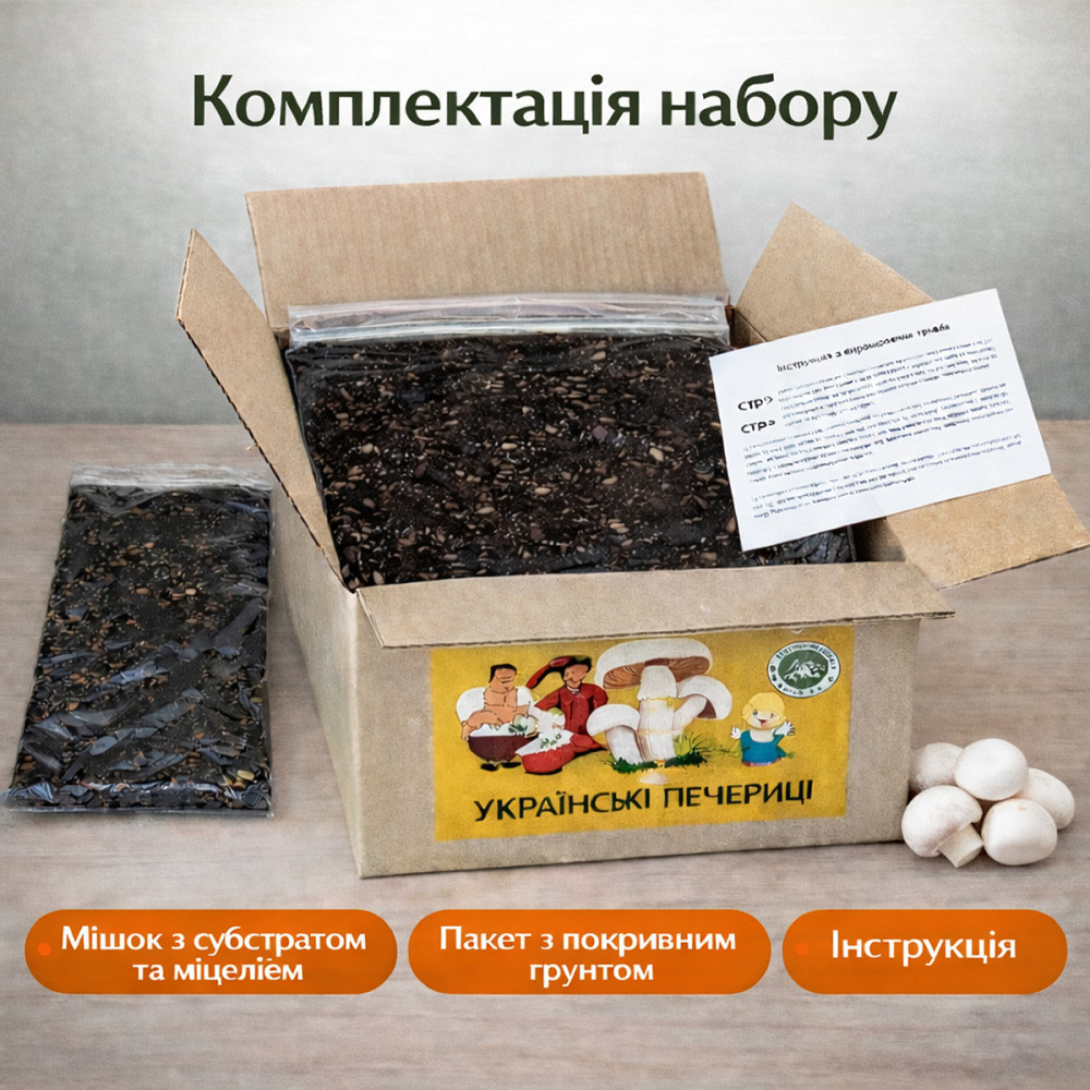 Грибний набір для вирощування білих печериць готова грибна коробка з засіяним міцелієм печериць Харків - фото 2