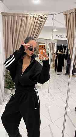 Жіночий стильний костюм із лампасами з якісної турецької тканини Чорний, 44/46 Одеса