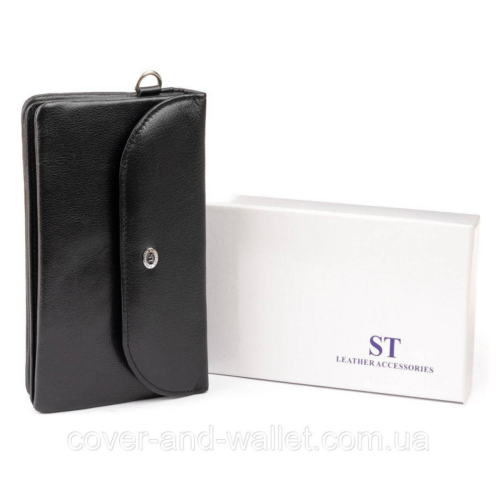 Классический черный кошелек-клатч из натуральной кожи с клапаном ST 023-Black Киев - изображение 10