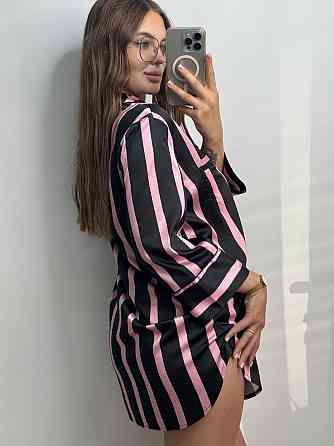 Жіноча нічна сорочка сатинова Чорно-рожева S Харків