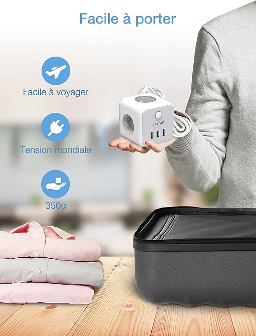 Мережевий подовжувач TESSAN USB Power Strip Cube, 3 розетки, 3 USB-порти, вимикач, 1.5 м, сірий Київ - фото 7