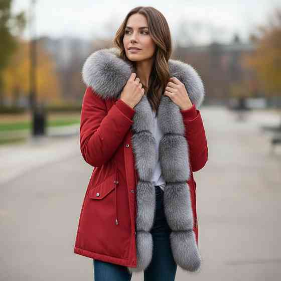 Парка жіноча з хутром блюфрост Червоний р42 75см Харків