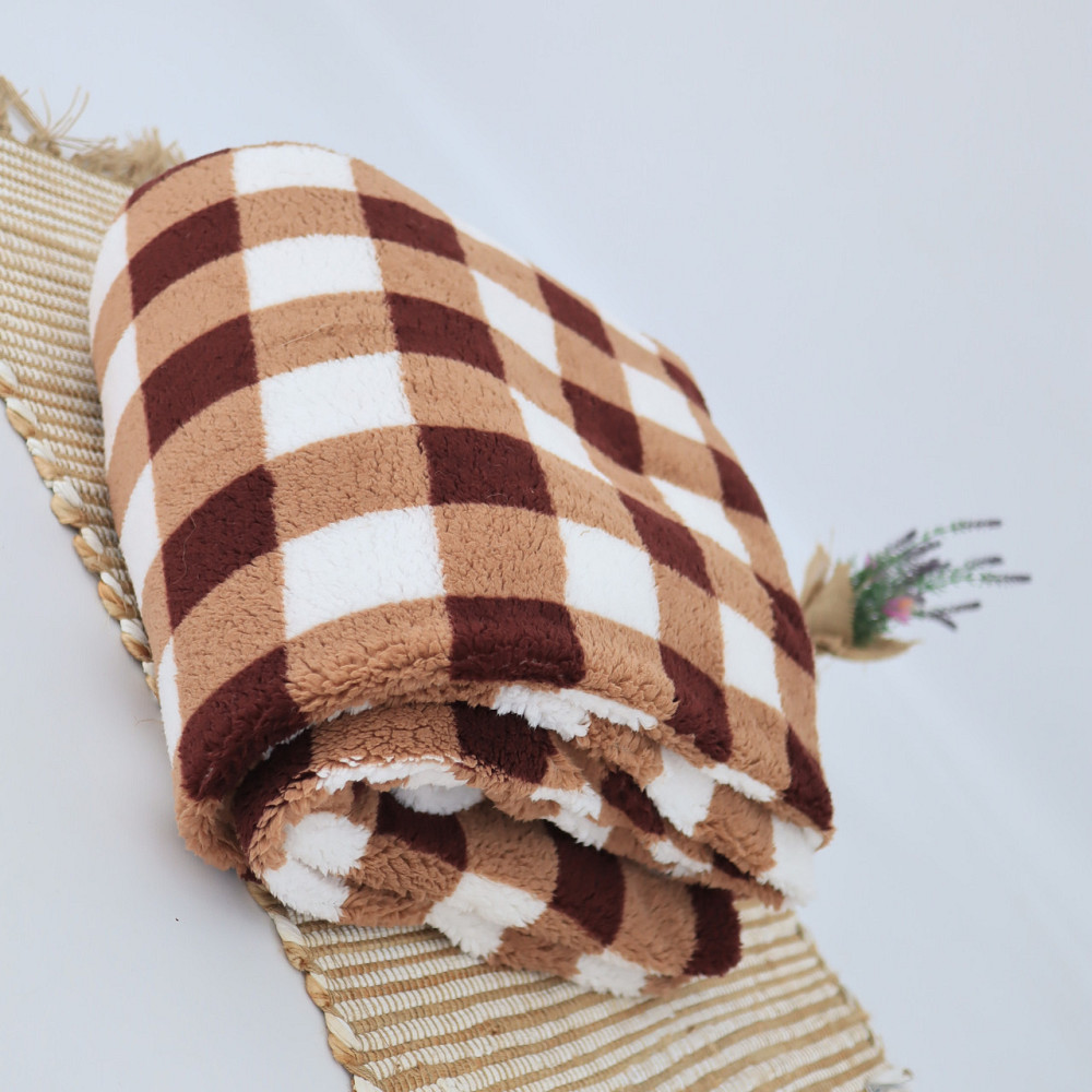 Теплый плед тедди в коричневую клетку 180*200 Каменец-Подольский - изображение 3