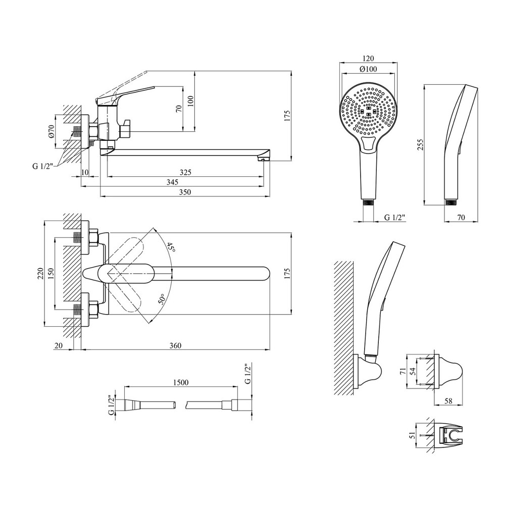 Смеситель для ванны с душевым гарнитуром Kroner KRM Linz - GRN070 серый Киев - изображение 8