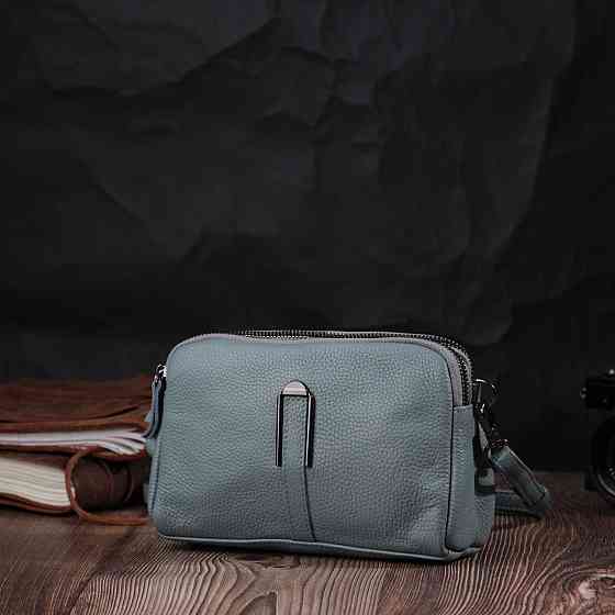 Жіноча повсякденна сумка на два відділення з натуральної шкіри Блакитна (Vintage) Київ