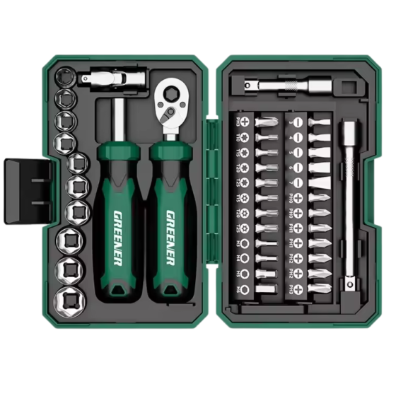 Набір інструментів для ремонту 40 шт: викрутка з перехідниками, тріскачка, набір біт, набір торцевих головок, в протиударному Кам'янець-Подільський